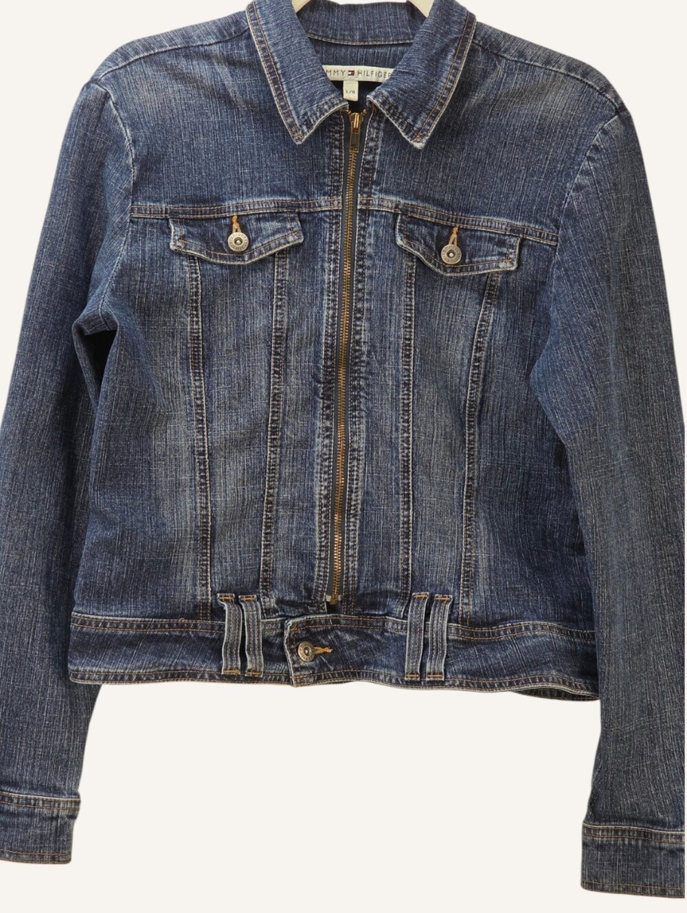 Tommy Hilfiger Y2K Fitted Zip Denim Jacket Blue Large Made in Canada